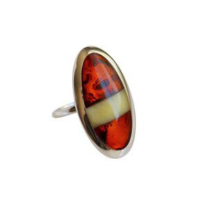 Baltic Cognac and White Amber Oval Cut Statement Ring in 925 Sterling Silver